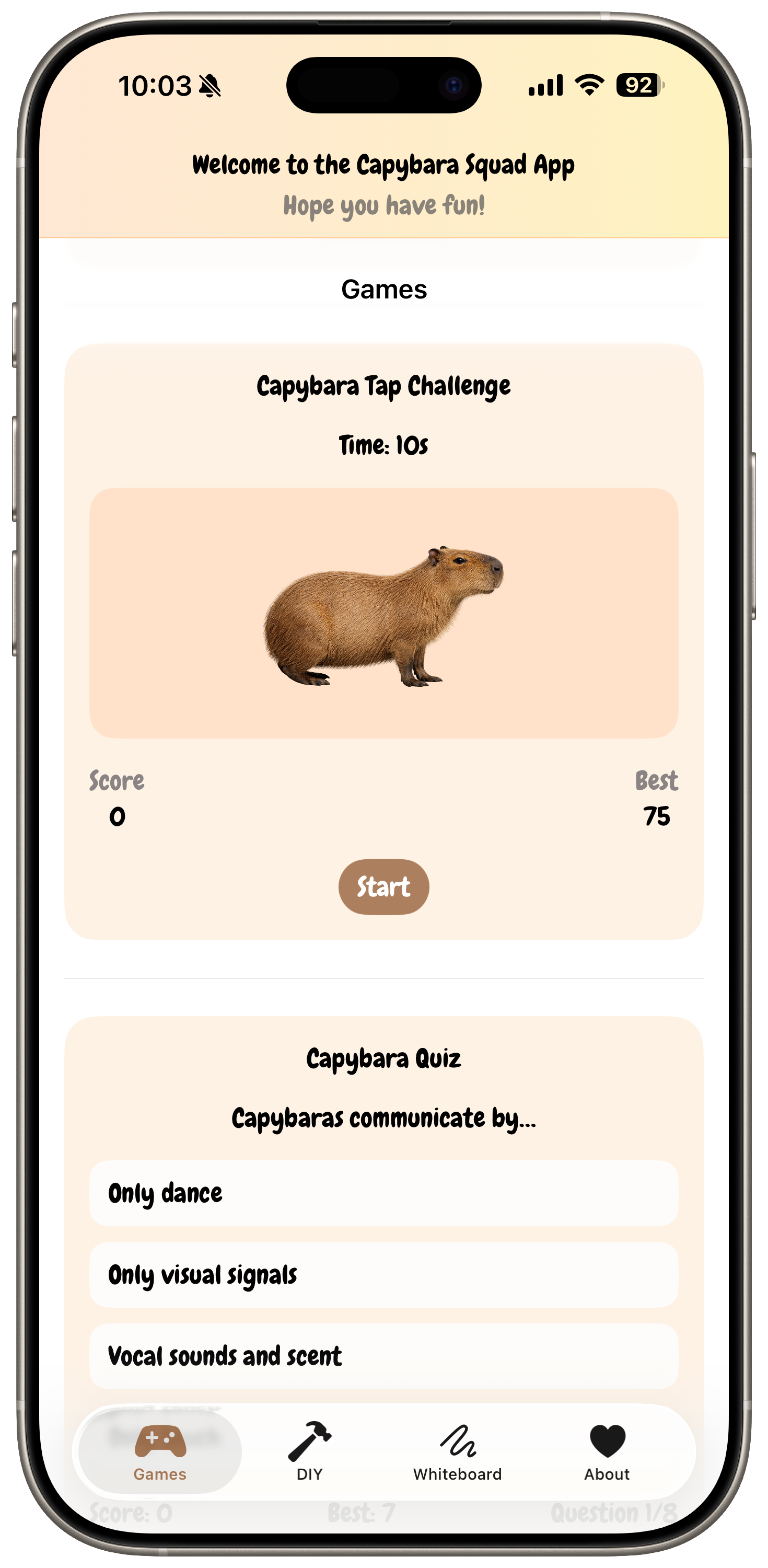 Gameplay screenshot from Capybara Squad Games